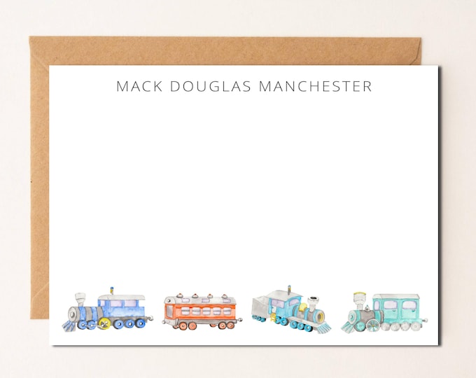 Train Personalized Note Card, Caboose, Engine, Primary color, Boys Stationery, Engineer, Thank you Cards, Boy Gift, Train Gift