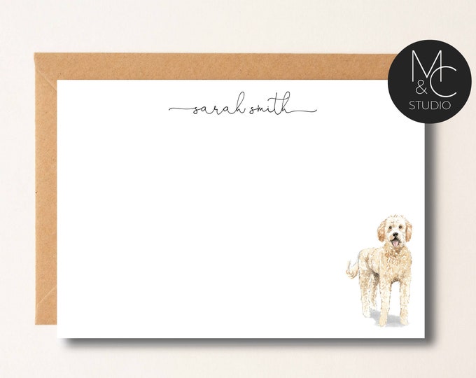Golden Doodle Dog Personalized Note Cards, Stationery, Gift, Flat Note Cards, Christmas Gift, Boss, Friend, Coworker Dog Gift