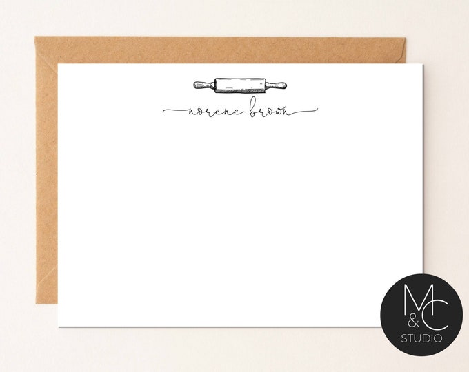 Baking Personalized Stationary set, Thank You Cards, Flat Notecards, Custom Stationery, Script, Elegant, Modern Mom, Script Font #8