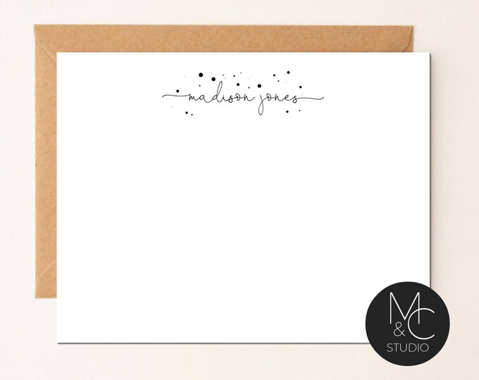 Personalized Stationary set, Thank You Cards, Flat Notecards, Custom Stationery, Script, Elegant, Modern Fun Art, Friend Coworker #7