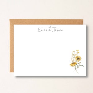 Sunflower Note Cards, Watercolor, Personalized Stationery, minimal, Gift for mom, sister, friend, coworker, Summer note card