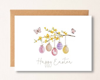 Easter Cards, Easter Eggs Spring Branch Forsythia, Blank Cards Set, Greeting Card, Thinking of you, Greeting Card , Simple Card #E19