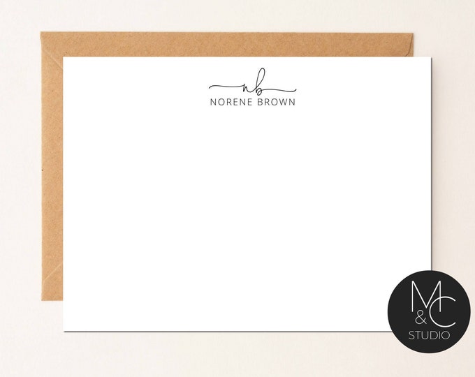 Personalized Stationary set, Thank You Cards, Flat Notecards, Custom Stationery, Script, Elegant, Modern Mom, Friend Coworker #7