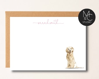 Golden Retriever Card, Personalized Note Cards, Stationery, Gift, Flat Note Cards, Christmas Gift, Boss, Friend, Coworker Dog Gift