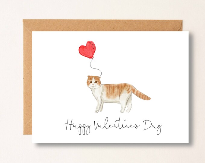 Personalized Scottish Fold Cat Valentine's Day Card