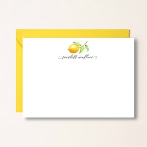 Personalized Note Card Set Envelopes- Lemon, Tree Stationary Cards Monogram, Script Font, Spring Flower Bridesmaid, Mom, Friend Coworker