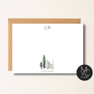 Men's Stationery Set, Note Card,  Flat Note Cards, Fathers Day, Masculine Professional, Thank You, Tree, Woods, Outdoor, Christmas Gift #14