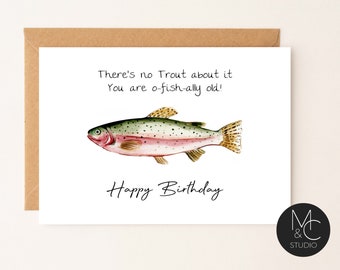 Happy Birthday Fly Fishing Trout Card, Husband Card, Simple Birthday Card, Boyfriend birthday card, Birthday card for him, Fisherman Card
