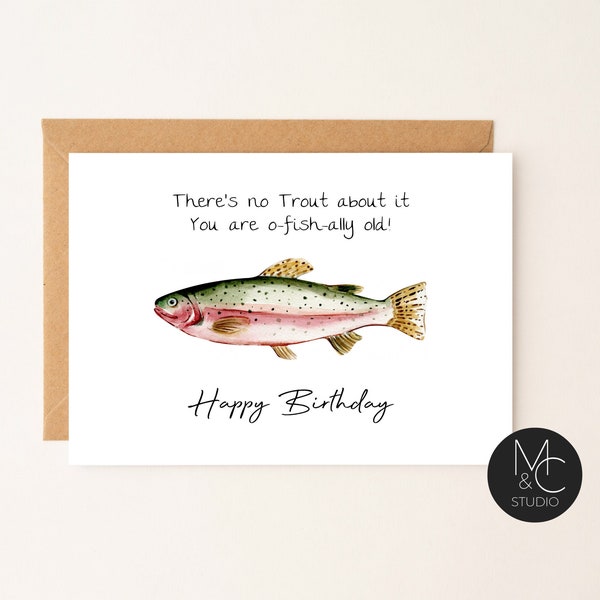 Happy Birthday Fly Fishing Trout Card, Husband Card, Simple Birthday Card, Boyfriend birthday card, Birthday card for him, Fisherman Card