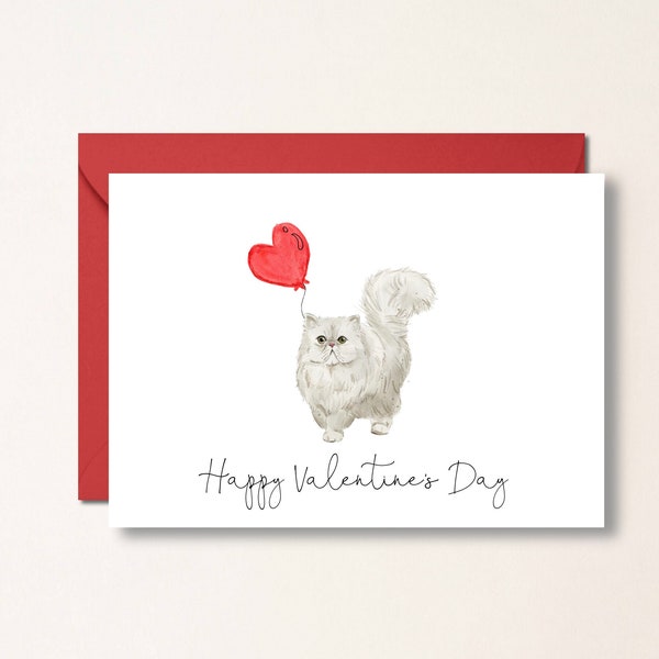 Persian Cat Valentine Card, personalized Pet Greeting Card, Folded  Card, Cat Lover, Valentine's Day Greeting Card, Cat Valentine