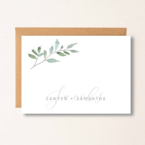 Notecard Greenery Initial Last name Personalized Wedding Engagement Thank You Note Card, Thank You With Couples Names, Monogramm Card Folded