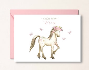 Horse Personalized Pony Stationary, Set of Folded Notecards, Girls Note Cards, Childrens Thank you Note, Folded Note Card, Birthday Gift