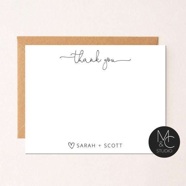 Thank You Couple Personalized Stationery with Envelopes, Newlywed Thank you Stationary Set Elegant Script Thank You Notecards Envelopes, NC2