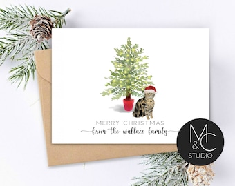 American Shorthair brown tabby Cat Card, personalized Pet Christmas Greeting Card, Folded Note Card, Cat Lover, Holiday Greeting Card,