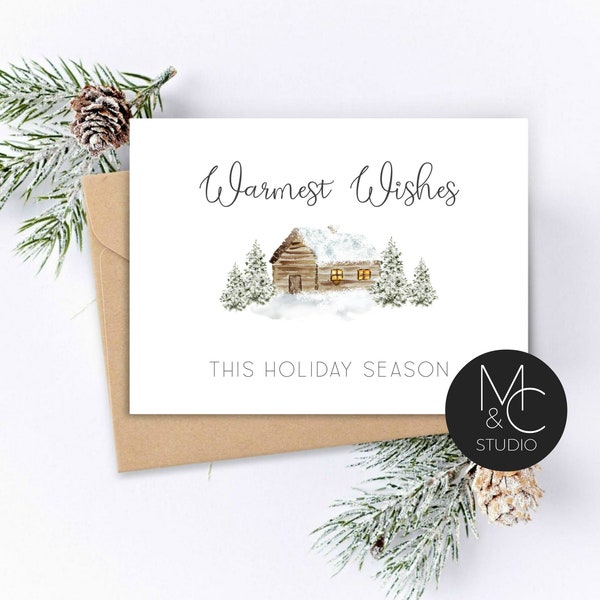 Christmas Card, Happy holidays Greenery Garland, Winter Card, Simple, Minimalist Card, Friend, Coworker, holiday card, Greeting Card