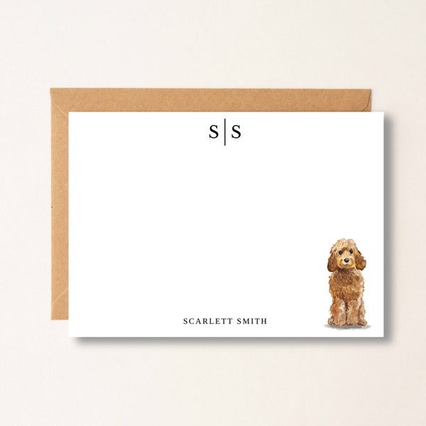 Cockapoo  Tan Dog Personalized Note Cards, Dog Stationery, Gift for Dog Lovers, Flat Note Cards, Christmas Gift, Boss, Friend, Coworker