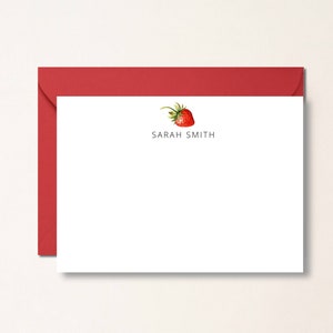 Minimal Strawberry, Personalized Note Card Set Envelopes, Stationary Cards Monogram, Script Font, Summer, Bridesmaid, Mom, Friend Coworker