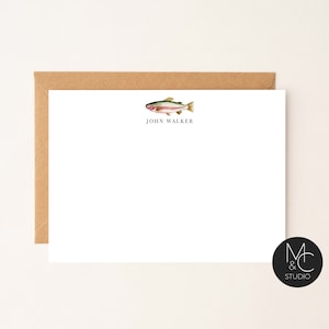 Personalized Fishing Trout Fly Note Cards, Boys Mens Stationary Thank You Notes, Gift for dad, son, brother, Birthday, Thank you image 1