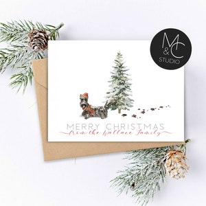 Scottish Terrier Dog,  personalized Pet Christmas Greeting Card, Watercolor, Folded Note Card, Dog Lover, Holiday, Family Name