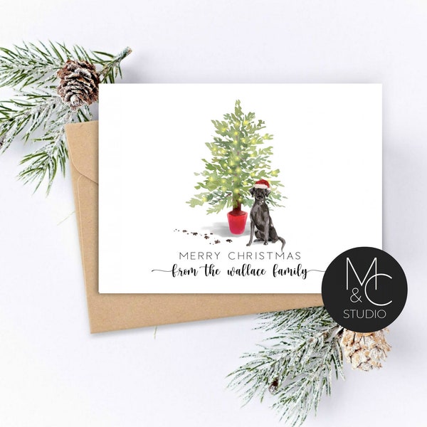 Black Lab, Labrador Dog Card, personalized Pet Christmas Greeting Card, Folded Note Card, Dog Lover, Holiday Greeting Card, Family Card