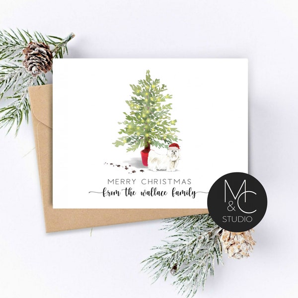 Maltese  Dog Card, personalized Pet Christmas Greeting Card, Folded Note Card, Dog Lover, Holiday Greeting Card, Family, Maltese Notecard