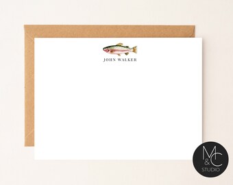 Personalized Fishing Trout Fly Note Cards, Boys Mens Stationary Thank You Notes,  Gift for dad, son, brother, Birthday, Thank you