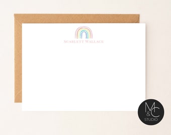 Rainbow Personalized Note Card Set, Stationary Cards, Monogram, Girls Note Cards Day Gift, Stationary, Watercolor Rainbow, pastel