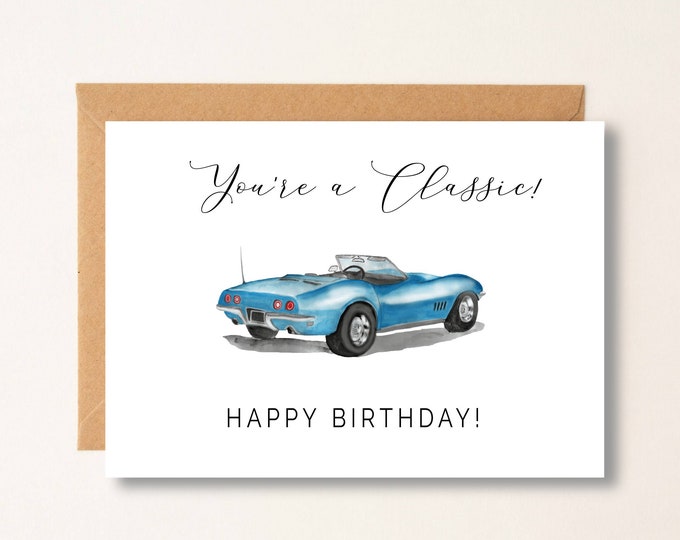 BIRTHDAY Card with Kraft Envelope, You're a Clasic, Car card, Dad birthday, Simple, Car lover, Classic car card, Dad gift, corvette #21