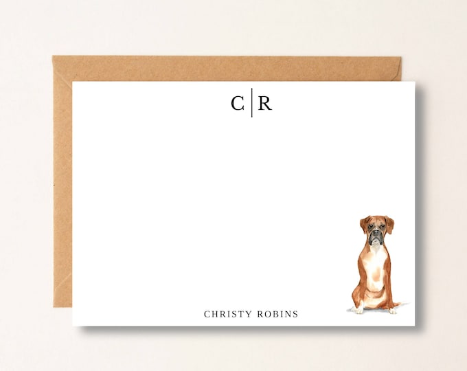 Boxer Dog Personalized Note Cards, Dog Stationery, Gift for Dog Lovers, Flat Note Cards, Christmas Gift, Boss, Friend, Coworker