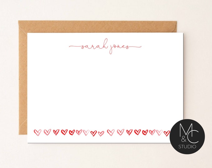 Heart Personalized Note Card Set, Stationary Cards, Monogram Valentines Day Gift, Script Font, Bridesmaid, Mom, Friend Coworker #2023F