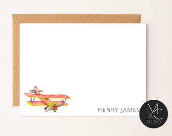 Airplane Personalized Baby Shower Thank You Cards, Boy Baby Thank You Notes, Baby Stationery, From the Nursery of Aviation Plane Vintage #1A