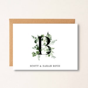 Notecard Greenery Initial Last name Personalized Wedding Engagement Thank You Note Card, Thank You With Couples Names, Monogramm Card