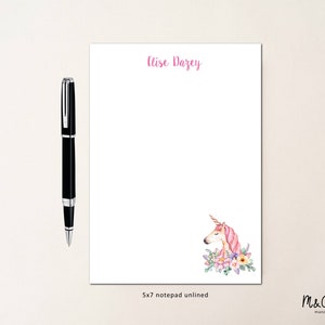 Girls Unicorn Stationary Set for Kids Customized Notepad Paper, Cute Unicorn  Note Pad Lined Stationery for Girl Thank You Notes Set, NP154 