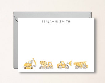 Construction Personalized Note Card, Excavator, Dump Truck, Boys Stationery, Tractor, Equipment, Thank you Cards, Boy Gift, construction