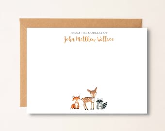 Personalized Baby Shower Thank You Cards, Woodland Deer Baby Thank You Notes, Personalized Baby Stationery, From the Nursery of, Animal
