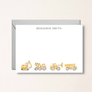 Construction Personalized Note Card, Excavator, Dump Truck, Boys Stationery, Tractor, Equipment, Thank you Cards, Boy Gift, construction image 1