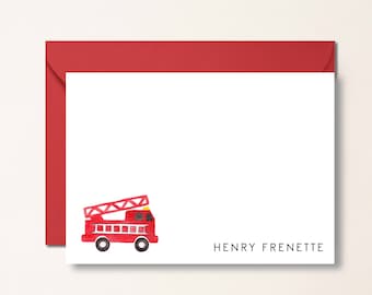 Kids Personalized Note Card, Custom Boys Stationery, Boys Fire Truck, Thank you Note Cards, Baby Shower Gift, Boy Gift, Fireman