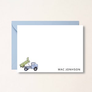Kids Personalized Note Card, Custom Boys Stationery, Boys Dump Truck, Thank you Note Cards, Baby Shower Gift, Boy Gift