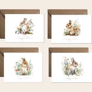 Easter Cards Set, Easter Bunny Watercolor card Pack, Happy Easter Cards, Greeting Card, Thinking of you, Greeting Card , Card set 1 image 1