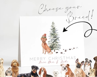 Personalized Watercolor Dog Christmas Card: Family Name Holiday Cards