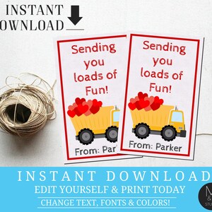 Valentine Card, Editable, Kids Dump Truck Loads of Fun Boys School ...