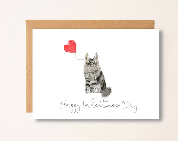 Maine Coone Cat Valentine Card, personalized Pet Greeting Card, Folded  Card, Cat Lover, Valentine's Day Greeting Card, Cat Valentine