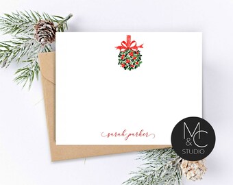 Christmas Personalized Note Card Set Envelopes- Stationary Cards Monogram Stationary Script Font, Holiday Winter, Mom, Friend Coworker,