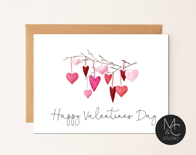 Valentine Card, Be My Valentine Card, Watercolor Heart Card, Greeting Card, Husband, Wife, Boyfriend, Girlfriend, #V17