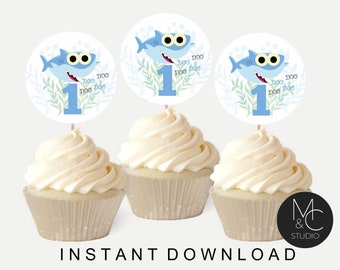 Happy First Birthday Baby Shark Cake Topper Printable