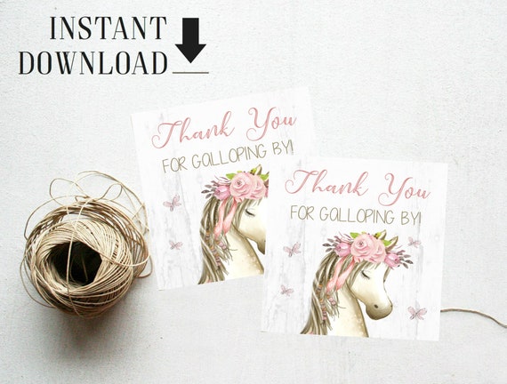 Girls Horse Birthday Favor Tags Gift Tags Instant Download Printable Party favor Square Girls First Birthday Boho Pony Horse Party Il_570xn