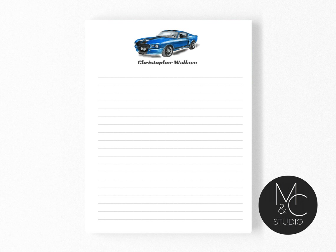 Printed Personalized Notepad Mens Car Stationary 5x7 Etsy
