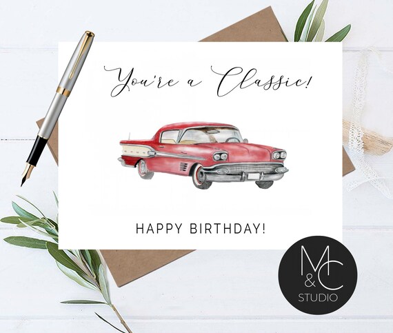 BIRTHDAY Card with Kraft Envelope, You're a Clasic, Car card, Dad birthday, Simple, Car lover, Classic car card, Chevy Bel Air #22 Il_570xn