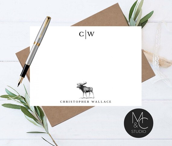 Men's Stationery Set, Note Card, Flat Note Cards Corporate Gift, Retirement, Fathers Day, Moose Outdoor, Christmas, Graduation, Thank You Il_570xn