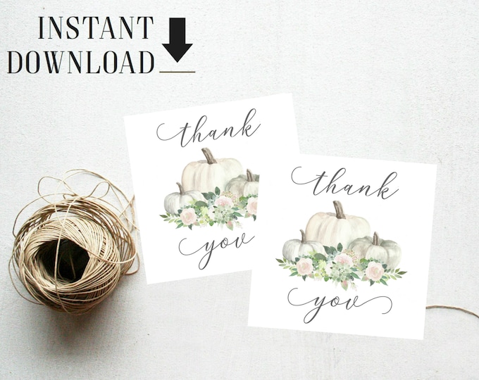 Bridal Shower Favor Tag, DIY, Editable Gift Tag, Pumpkin Fall Floral Autumn White Pink Shower Printable Templett, Instant Download #T4